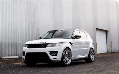 Range Rover Sport, 2017, white luxury SUV, tuning, low-profile tires, Land Rover