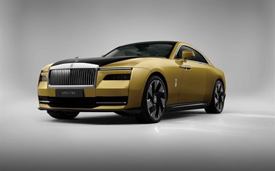 Rolls-Royce Spectre, 4k, studio, 2023 cars, luxury cars, Yellow Rolls-Royce Spectre, 2023 Rolls-Royce Spectre, british cars, Rolls-Royce