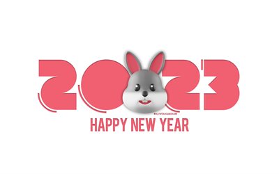 عام جديد سعيد 2023, 4k, 3d وجه الأرنب, 2023 مفاهيم, 2023 خلفية الأرنب, 2023 سنة جديدة سعيدة, فن ثلاثي الأبعاد, 2023 رمز, 2023 بطاقة تهنئة