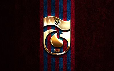 トラブゾンスポルの金色のロゴ, 4k, 紫色の石の背景, スーパーリグ, トルコのサッカークラブ, トラブゾンスポルのロゴ, サッカー, トラブゾンスポルの紋章, トラブゾンスポル, フットボール, トラブゾンスポルfc
