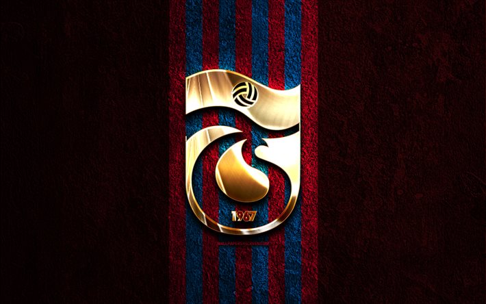 Trabzonspor golden logo, 4k, purple stone background, Super Lig, turkish football club, Trabzonspor logo, soccer, Trabzonspor emblem, Trabzonspor, football, Trabzonspor FC