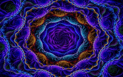 arrière plans de fractales bleues, vortex, art abstrait, créatif, ornements floraux, art fractal, arrière plans abstraits, motif chaotique abstrait, motif de fractales florales, fractales