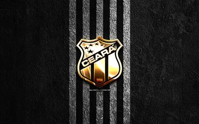 ceara sc goldenes logo, 4k, schwarzer steinhintergrund, brasilianische serie a, brasilianischer fußballverein, ceara sc logo, fußball, ceara sc emblem, ceara sc, ceará fc