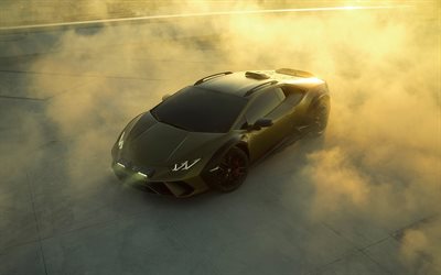 2024, Lamborghini Huracan Sterrato, 4k, top view, exterior, supercar, matte green Lamborghini Huracan, Italian supercars, Lamborghini