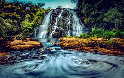 ワイカト川, 滝, hdr, 美しい自然, 岩, ニュージーランド, 川, 渦