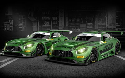 Mercedes-AMG GT3, 2017 voitures, sportcars, vert mercedes