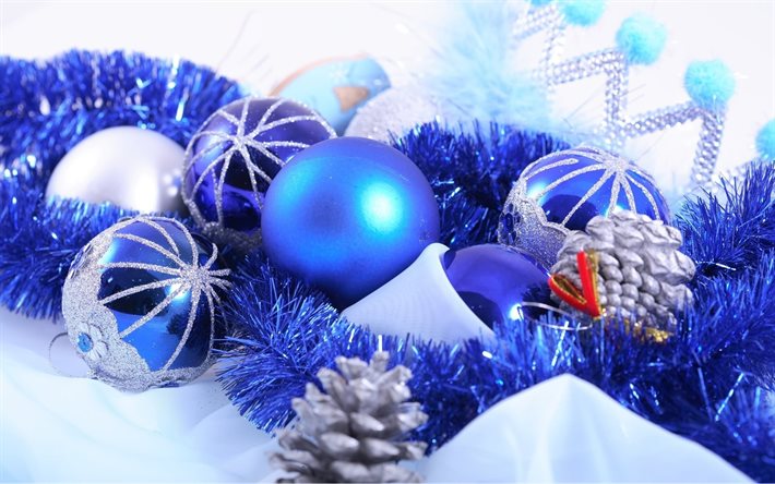 Christmas, blue balls, New Year, christmas decorations