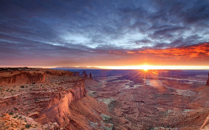 El Parque Nacional Canyonlands, desierto, EEUU, piedra, puesta de sol, estados unidos
