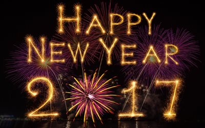 Bonne et heureuse Année 2017, feux d'artifice, noël, nuit, Nouvel An