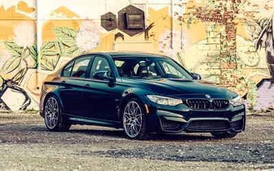 BMW M3, 4k, offroad, 2016 cars, F80, HDR, Black BMW M3, 2016 BMW M3, german cars, BMW