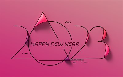 4k, 2023 Happy New Year, linear digits, 2023 year, artwork, 2023 concepts, 2023 3D digits, Happy New Year 2023, 2023 purple background