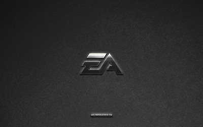 EA Games logo, brands, gray stone background, EA Games emblem, popular logos, EA Games, metal signs, EA Games metal logo, stone texture, Electronic Arts