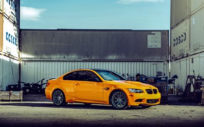 BMW M3 E92, side view, orange coupe, exterior, BMW E92 Coupe, E92 tuning, German cars, BMW
