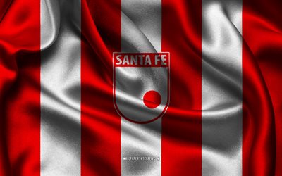 4k, Independiente Santa Fe logo, red white silk fabric, Colombian football team, Independiente Santa Fe emblem, Category Primera A, Independiente Santa Fe, Colombia, football, Independiente Santa Fe flag, Santa Fe