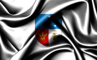 4k, bandeira da colonia, bandeiras onduladas de seda, departamentos uruguaios, dia da colonia, bandeiras de tecido, bandeira da colônia, arte 3d, colônia, américa do sul, departamentos do uruguai, departamento de colônia, uruguai