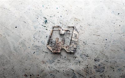 logotipo de pedra do minecraft, 4k, fundo de pedra, logotipo 3d do minecraft, marcas de jogos, criativo, logotipo do minecraft, arte grunge, minecraft