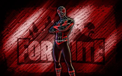Scarlet Blackout Spider-Man Fortnite, 4k, red diagonal background, grunge art, Fortnite, artwork, Scarlet Blackout Spider-Man Skin, Fortnite characters, Scarlet Blackout Spider-Man, Fortnite Scarlet Blackout Spider-Man Skin