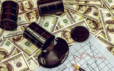 oil sales, 4k, oil industry, oil refining industry, oil prices concepts, dollar oil, oil industry concepts, oil purchases, american dollars, oil barrels, oil spilled on money