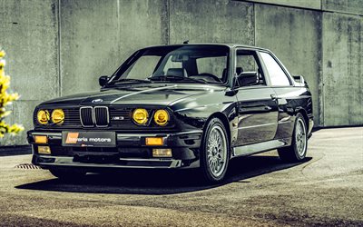 BMW M3 E30, 4k, tuning, 1989 cars, HDR, BMW 3-Series Coupe, Black BMW M3 E30, German cars, BMW E30, BMW