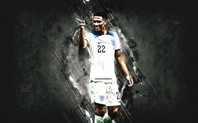 Jude Bellingham, England national football team, white stone background, grunge art, England, Qatar 2022, football
