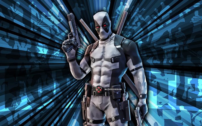 4k, Deadpool X-Force, blue rays background, Deadpool X-Force Skin, abstract art, Fortnite Deadpool X-Force Skin, Fortnite characters, Fortnite, creative art