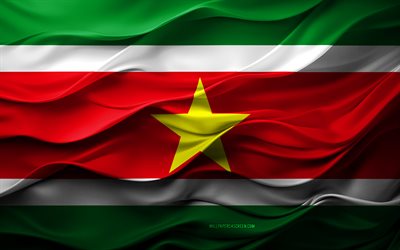 4k, Flag of Suriname, South America countries, 3d Suriname flag, South America, Suriname flag, 3d texture, Day of Suriname, national symbols, 3d art, Suriname