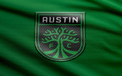logo del tessuto austin fc, 4k, sfondo in tessuto verde, mls, bokeh, calcio, logo austin fc, emblema di austin fc, austin fc, club di calcio americano, fc austin