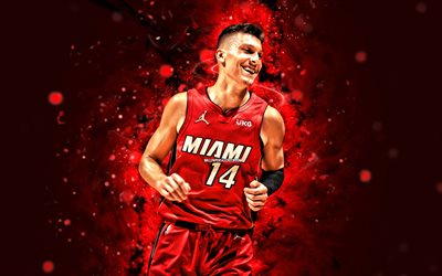 Tyler Herro, 4k, red neon lights, Miami Heat, NBA, Tyler Herro 4K, basketball, red abstract background, Tyler Herro Miami Heat