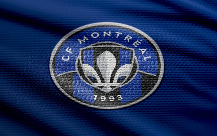 CF Montreal fabric logo, 4k, red fabric background, MLS, bokeh, soccer, CF Montreal logo, football, CF Montreal emblem, Club de Foot Montreal, canadian soccer club, Montreal FC