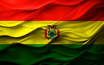 4k, علم بوليفيا, دول أمريكا الجنوبية, 3d bolivia العلم, أمريكا الجنوبية, الملمس ثلاثي الأبعاد, يوم بوليفيا, رموز وطنية, الفن ثلاثي الأبعاد, بوليفيا