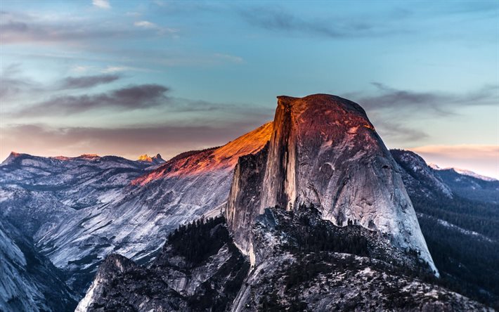 montagnes, lever du soleil, matin, paysage montagneux, États-unis, le Parc National de Yosemite