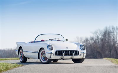 rodster, 1954, chevrolet corvette, retrobilar, sportbilar, vit corvette