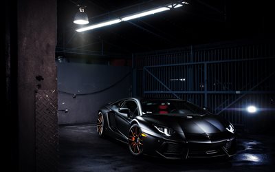 Lamborghini Aventador, 2016, night, supercars, black Aventador, LP 700-4