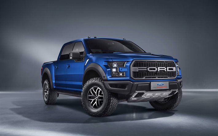 pick-up, Suv, 2017, Ford F-150 Raptor, cabine multiplaces caisse, bleu de ford, studio