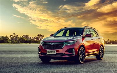 Chevrolet Equinox RS, 4k, sunset, 2023 cars, crossovers, HDR, Red Chevrolet Equinox american cars, Chevrolet