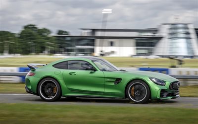 Mercedes-AMG GT, supercar, movimento, pista, velocità, verde Mercedes
