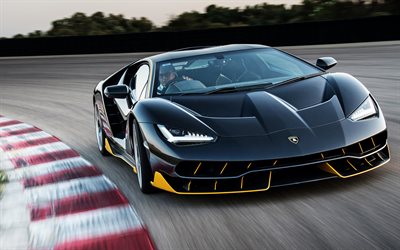 Lamborghini Centenarios, 2016, pista de carreras, supercars, el movimiento, el lamborghini negro