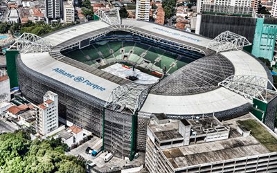 Allianz Parque, 4k, Sao Paulo, Palestra Italia Arena, top view, Palmeiras, football stadium, Palmeiras Stadium, Brazil