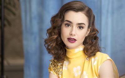Lily Collins, American actress, English actress, photoshoot, yellow dress, Lily Collins portrait, popular actresses