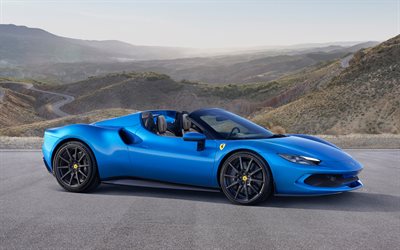 4k, フェラーリ296gts, 2023年, 正面図, 外観, 青いロードスター, 新しい青いフェラーリ296gts, スーパーカー, イタリアのスポーツカー, フェラーリ