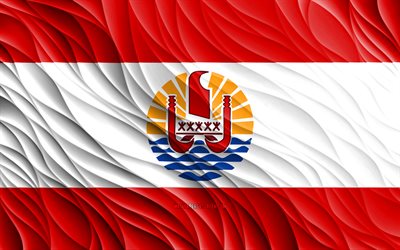 4k, ranskan polynesian lippu, aaltoilevat 3d-liput, oseanian maat, ranskan polynesian päivä, 3d-aallot, ranskan polynesian kansalliset symbolit, ranskan polynesia