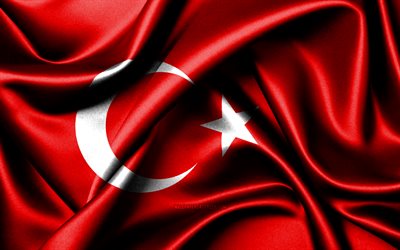 drapeau turc, 4k, les pays européens, les drapeaux en tissu, le jour de la turquie, le drapeau de la turquie, les drapeaux de soie ondulés, l europe, les symboles nationaux turcs, la turquie