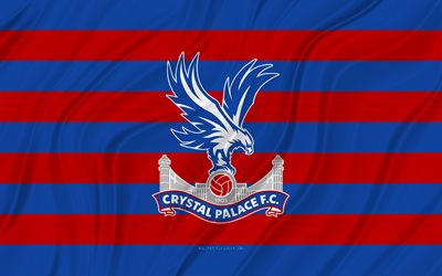 Crystal Palace FC, 4K, red blue wavy flag, Premier League, football, 3D fabric flags, Crystal Palace flag, soccer, Crystal Palace logo, english football club, Crystal Palace
