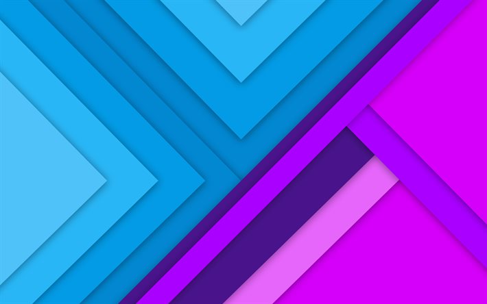 4k, 青と紫, 幾何学模様, マテリアルデザイン, カラフルな背景, 幾何学様式, クリエイティブ, 3d背景