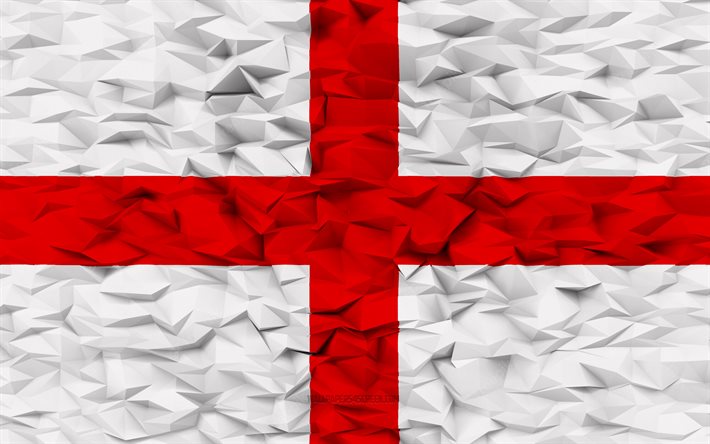 Flag of England, 4k, 3d polygon background, England flag, 3d polygon texture, English flag, 3d England flag, English national symbols, 3d art, England