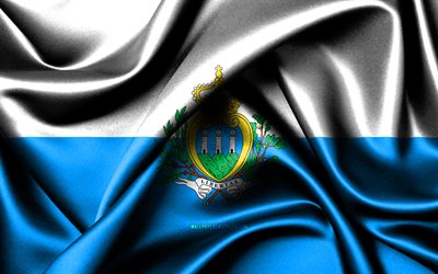 サンマリノの国旗, 4k, ヨーロッパ諸国, ファブリックフラグ, サンマリノの日, 波状のシルクの旗, ヨーロッパ, サンマリノの国家シンボル, サンマリノ