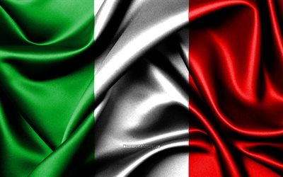 italian lippu, 4k, euroopan maat, kangasliput, italian päivä, aaltoilevat silkkiliput, eurooppa, italian kansalliset symbolit, italia