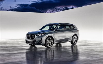2023, BMW X1 M Sport, 4k, front view, exterior, silver crossover, new silver BMW X1, German cars, X1 2023, BMW