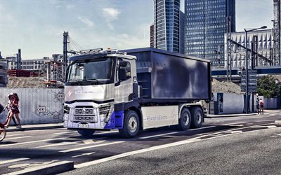 4k, renault trucks c e-tech, 2022, vista de frente, exterior, camiones eléctricos, renault c, francés camiones renault
