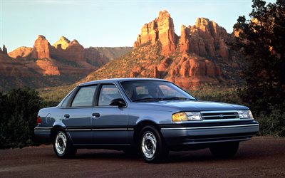 ford tempo gl sedán, 4k, desierto, 1989 coches, coches retro, coches americanos, 1989 ford tempo, ford